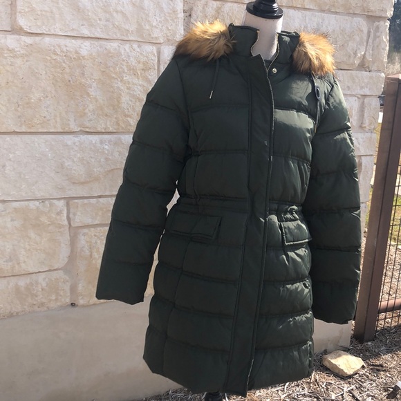 NWT ADRIENNE VITTADINI Long Puffer Coat Jacket with faux fur trim - Picture 13 of 16